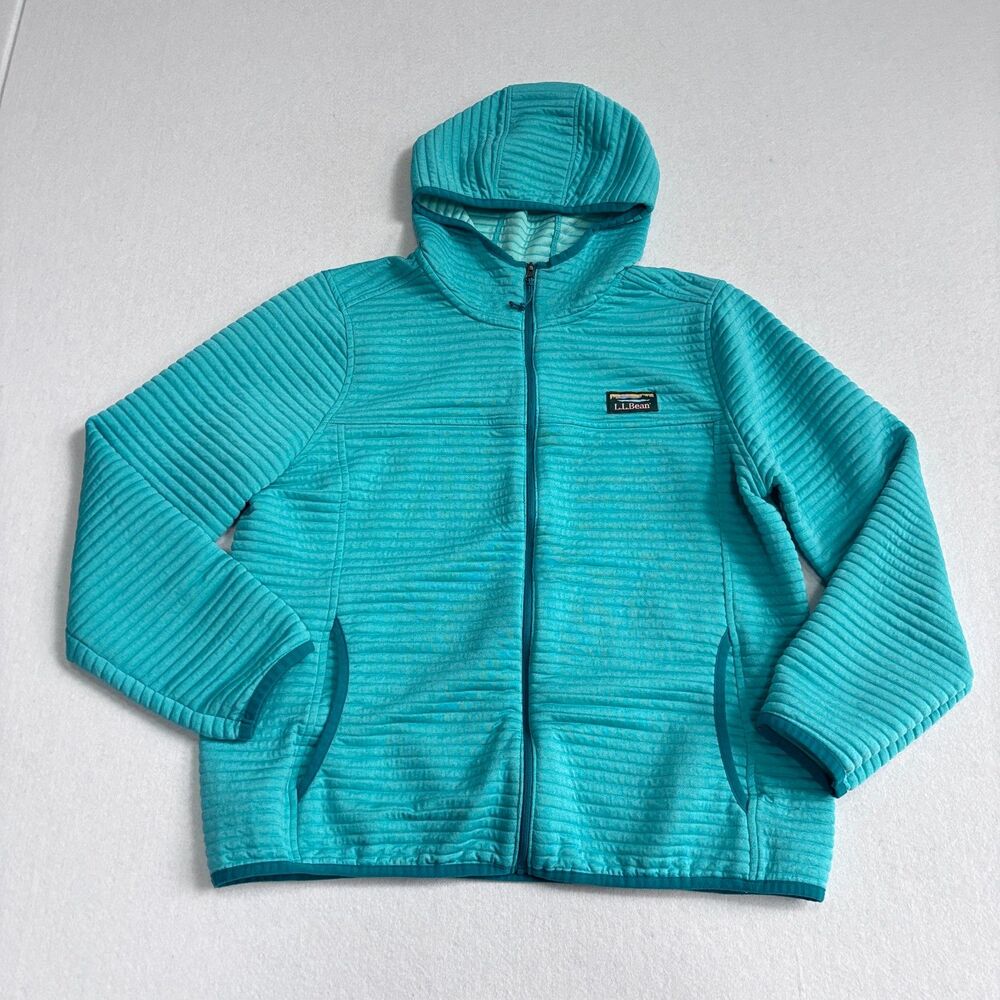 LL Bean Airlight Knit Full-Zip Hoodie Jacket Womens Petite Large Teal Green Camp